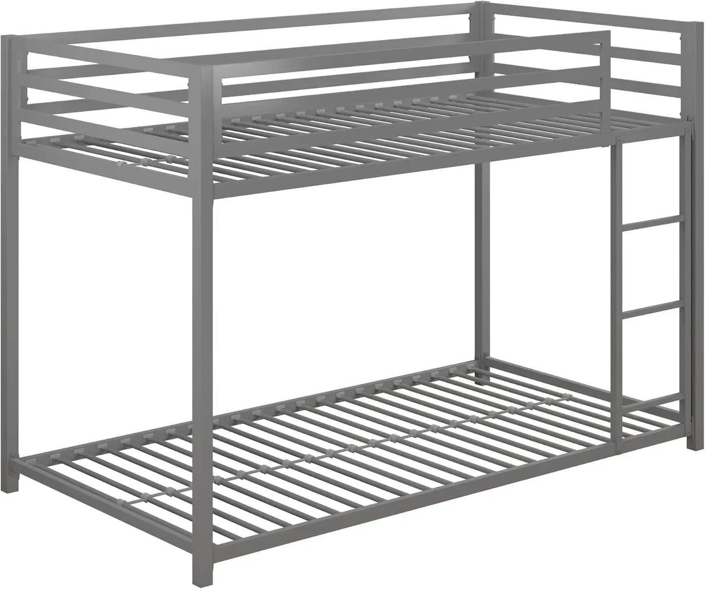 Miles Low Metal Bunk Bed Frame for Kids, With Built-in Ladder, High Guardrail and Metal Slats, Floor Bed Bottom Bunk, No Box