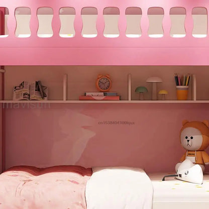 Loft Bed With Drawers Creative And Lovely Pink Two-Story Furniture For Girls From 5 To 8 Years Old Fashion Hot Sale Kids Beds