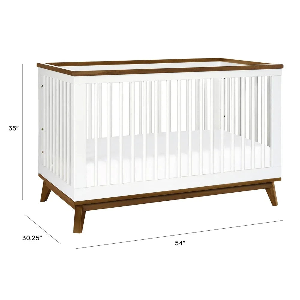 Scoot 3-in-1 Convertible Crib with Toddler Bed Conversion Kit in White and Natural Walnut, Greenguard