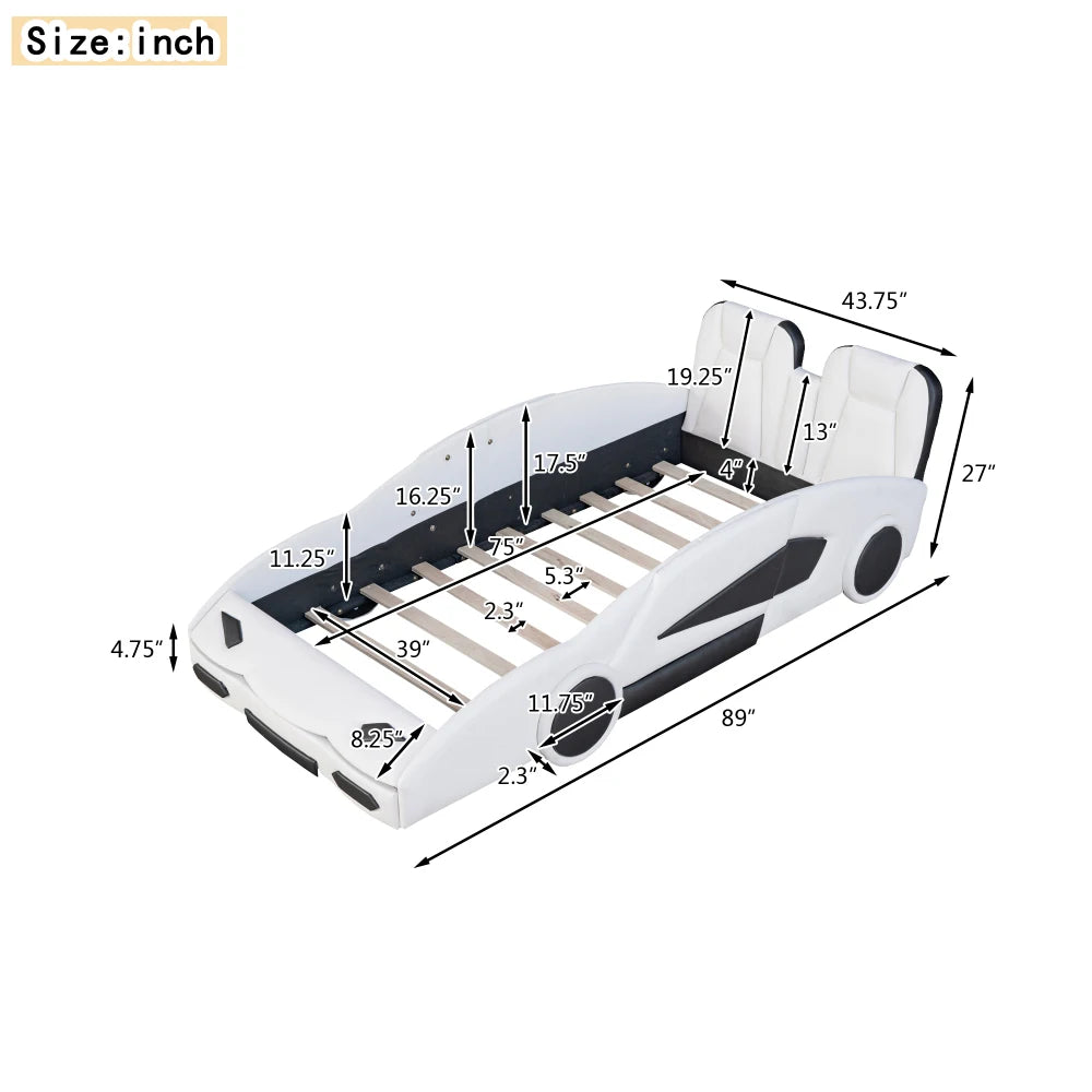 Twin Size Race Car-Shaped Platform Bed with Wheels  Kids Beds for Boys Children Bed  for Kids