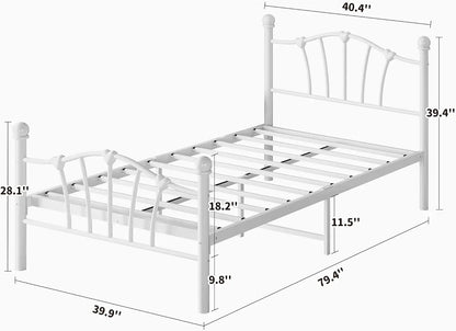 Twin Bed Frame for Kids Twin Bed Frame with Heart Shaped Headboard and Tailboard Heavy Metal Slat Support Noiseless White