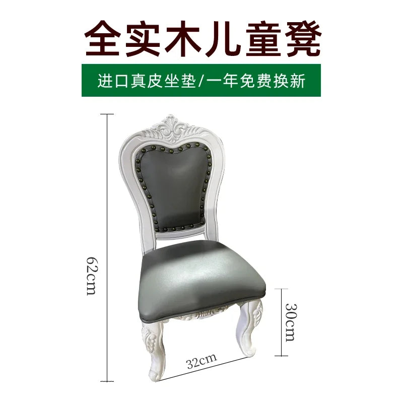 Solid Wood Small Chair Low Stool Children Backrest Leather Living Room Sofa Coffee Table Stool Dressing Household Home Furniture