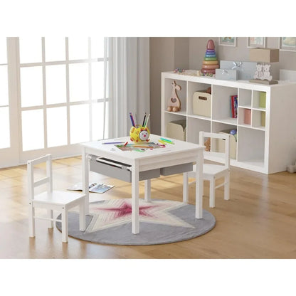 Ensemble de jeu de construction 2 en 1 en bois pour enfants avec table et 2 chaises avec tiroirs de rangement et plaque intégrée compatible avec la table Lego