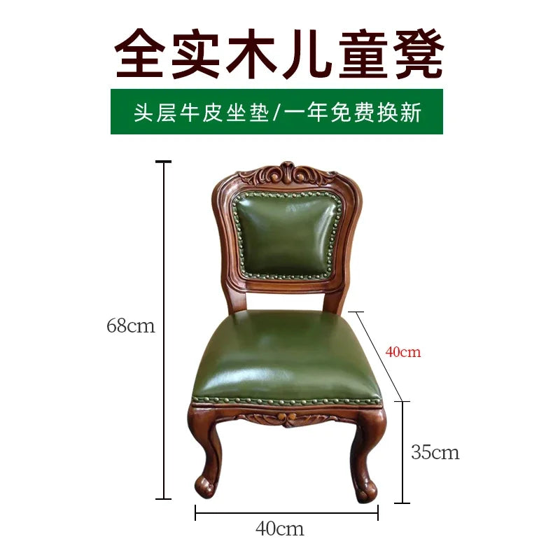 Solid Wood Small Chair Low Stool Children Backrest Leather Living Room Sofa Coffee Table Stool Dressing Household Home Furniture