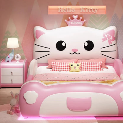 Cama doble de lujo para niñas princesas, diseño moderno y suave, camas individuales tipo loft, marcos de cama para niños, muebles de dormitorio para bebés con iluminación tipo cabaña