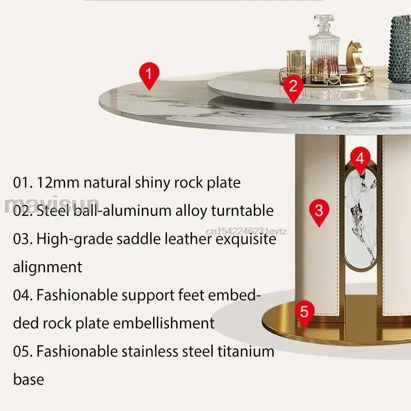 Table ronde portable de luxe pour salon, ensemble de centre de table en pierre naturelle, plateau tournant, meubles de cuisine conçus