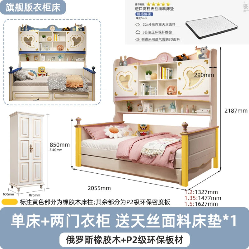 Pretty Girls Childrens Bed Mattress Storage Comferter Loft Bed Princess White Cama Infantil Bedroom Furniture