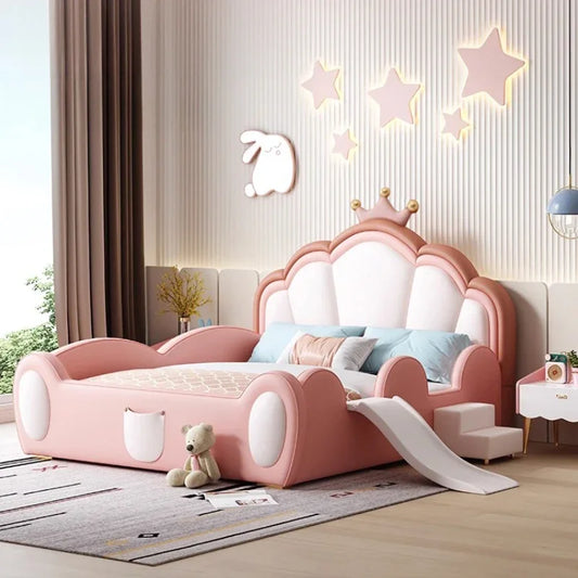 Princess Pretty Girls Double Bed Frame Luxury Modern Solid Wood Kids Bed Loft Villa Camas De Dormitorio Bedroom Set Furniture