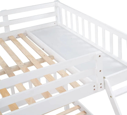 Litera triple completa sobre literas individuales y individuales para 3, estructura de cama triple de madera con cajones y barandillas para niños, adolescentes y adultos