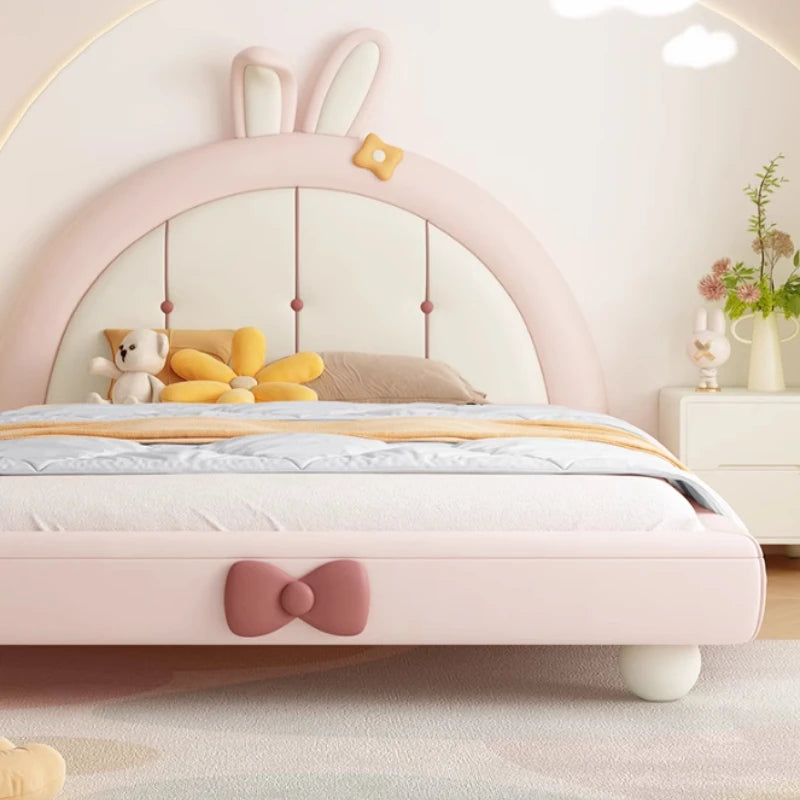 Cama doble suave de princesa para niñas, diseño moderno de lujo, marcos de cama para niños que ahorran espacio, muebles de dormitorio para bebés con iluminación