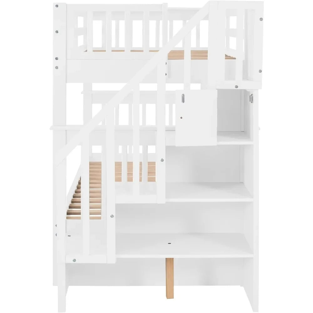 Lit superposé double avec escaliers, cadre de lit superposé en bois massif avec rangement pour chambre d'enfants, adolescents, adultes, dortoir, lits pour enfants