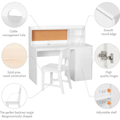 Bureau d'étude pour enfants UTEX avec chaise, ensembles de bureau et de chaise pour enfants avec clapier et armoire de rangement, table d'étude en bois pour enfants