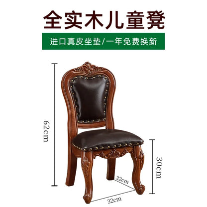 Solid Wood Small Chair Low Stool Children Backrest Leather Living Room Sofa Coffee Table Stool Dressing Household Home Furniture