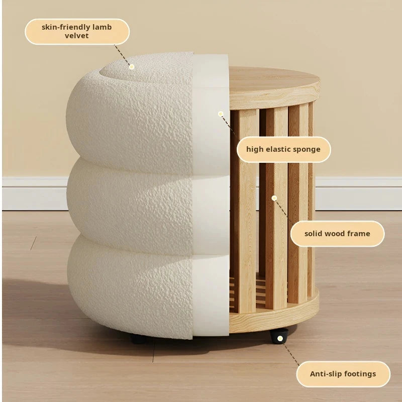 Nordic Living Room Lamb Wool Low Stool Home Shoe Change Small Ottoman Children Chairs Soft Stool Round Footrest Bedroom Stool