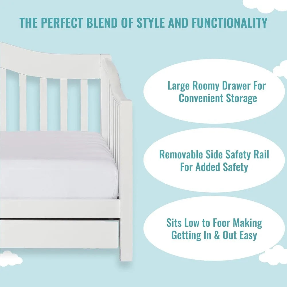 Cama de día para niños pequeños en color blanco, con certificación Greenguard Gold