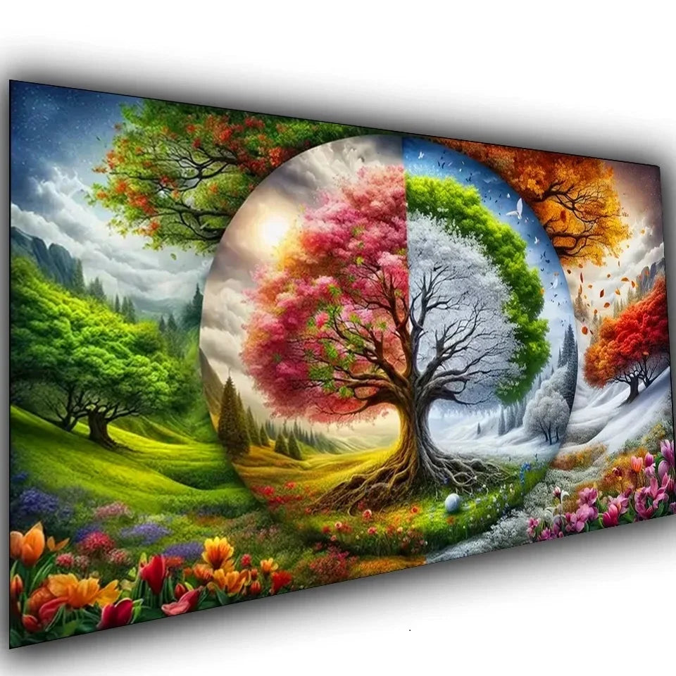 Magical Seasons Tree of Life Large DIY Diamond Painting Winter Spring Autumn Landscape,Full Square Round Diamond Embroidery Sale