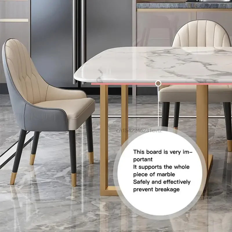 Mesa rectangular para comedor de 6 personas, estilo europeo, de mármol, moderna, para apartamento grande, de acero, muebles de lujo ligeros, base de acero