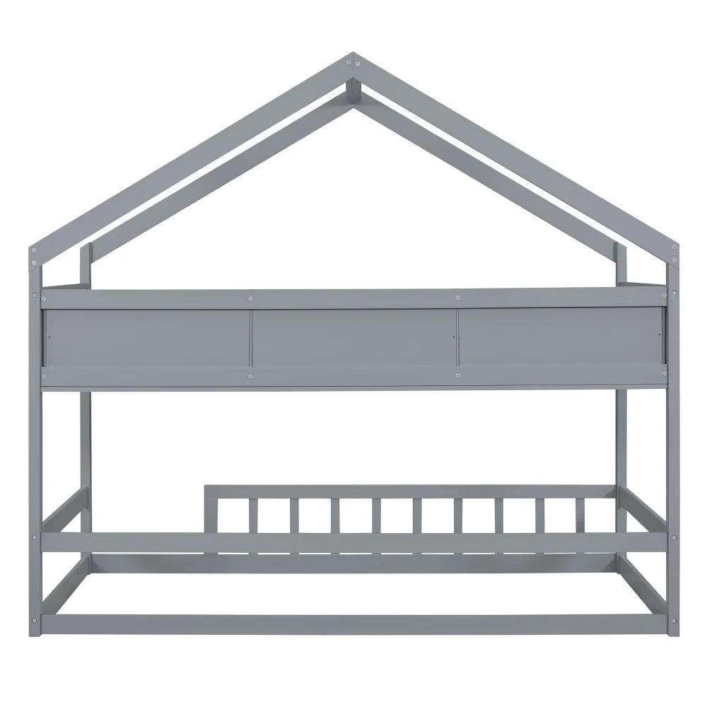 Lit cabane double en bois avec étagère de rangement, lit pour enfants avec clôture et toit, qualité supérieure, peu encombrant