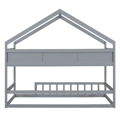 Lit cabane double en bois avec étagère de rangement, lit pour enfants avec clôture et toit, qualité supérieure, peu encombrant