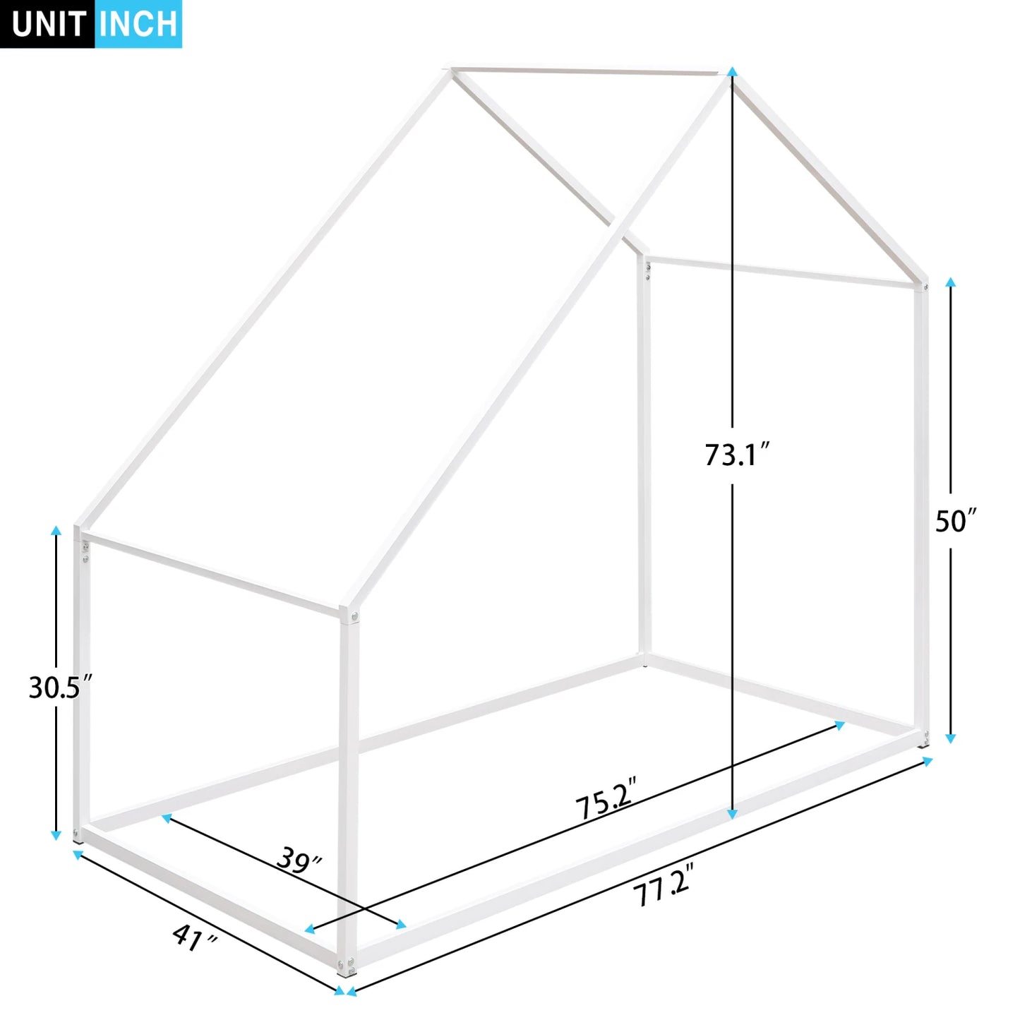 Lit cabane en métal pour enfants, taille double, blanc