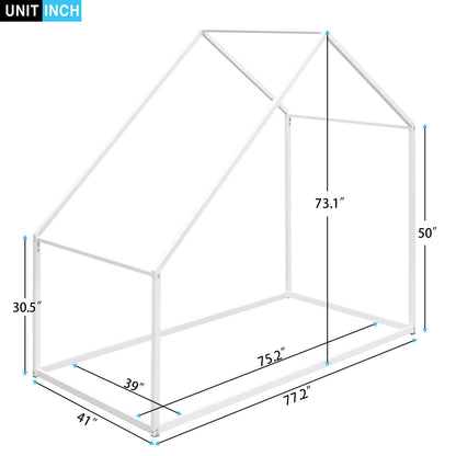 Lit cabane en métal pour enfants, taille double, blanc