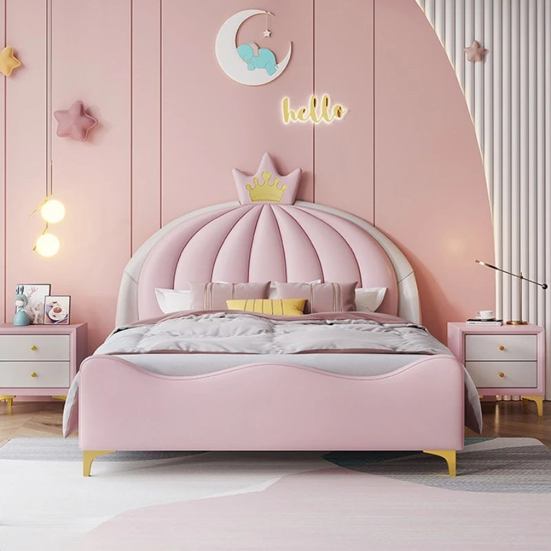 Lit pour enfants de luxe moderne pour filles, joli lit rose avec coussin, ensemble de meubles de chambre à coucher Queen, style loft princesse