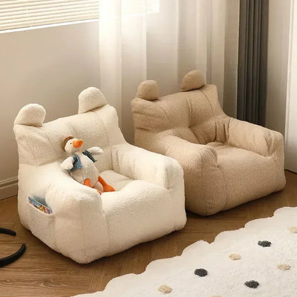 Mini Lamb Wool Cute Sofa Cotton and Linen Lazy Sofa Chair for Children's Room Furniture Removable and Washable Couch Fabric