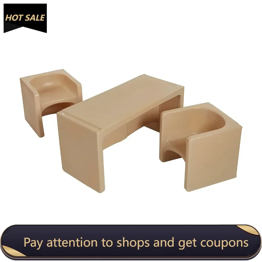 Table and Cube Chair Set Study Table for Kids Bedroom Furniture Set Games Children Tables & Sets Sand 3-Piece Freight Free Child