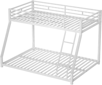 Twin Over Full Bunk Bed with Metal Frame, Space-Saving Design, Kids Teens Metal Bed,Easy Assembly,White