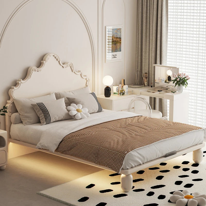 Cama infantil de lujo estilo francés estilo princesa, cama alta blanca, moderna villa, camas de dormitorio, juego de muebles para dormitorio tamaño queen