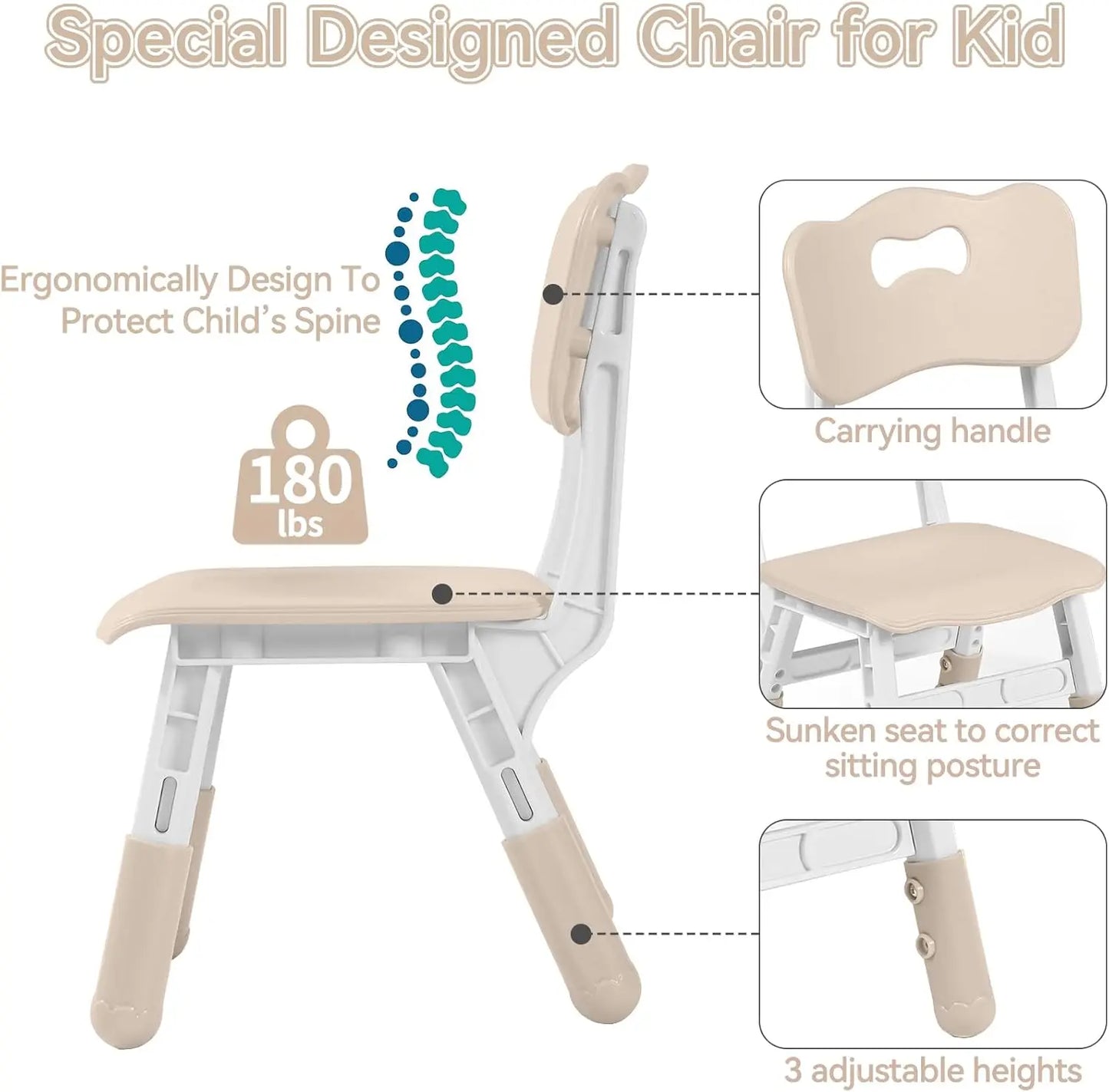 Table and 4 Chairs Set, Height-Adjustable Toddler Table and Chairs Set with Graffiti Desktop, 23.6''L x 23.6''W Children Ac