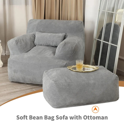 Large Bean Bag Chairs for Adults, Bean Bag Sofa Chair with Ottoman for Adults, Comfy Reading Chair for Dorm Room, Living Room