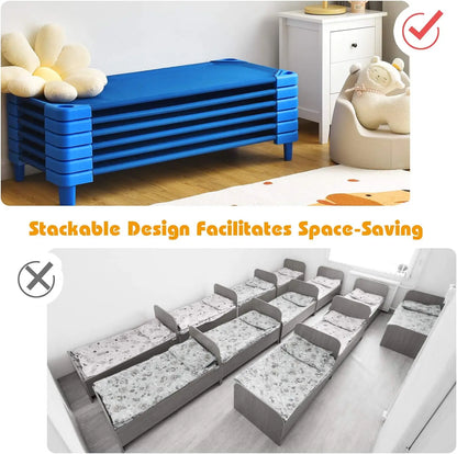 Stackable Sleeping Daycare Cots for Kids, Portable Toddler Nap Cots, 52" L x 23" W, Ready-to-Assemble, Space-Saving Children Nap