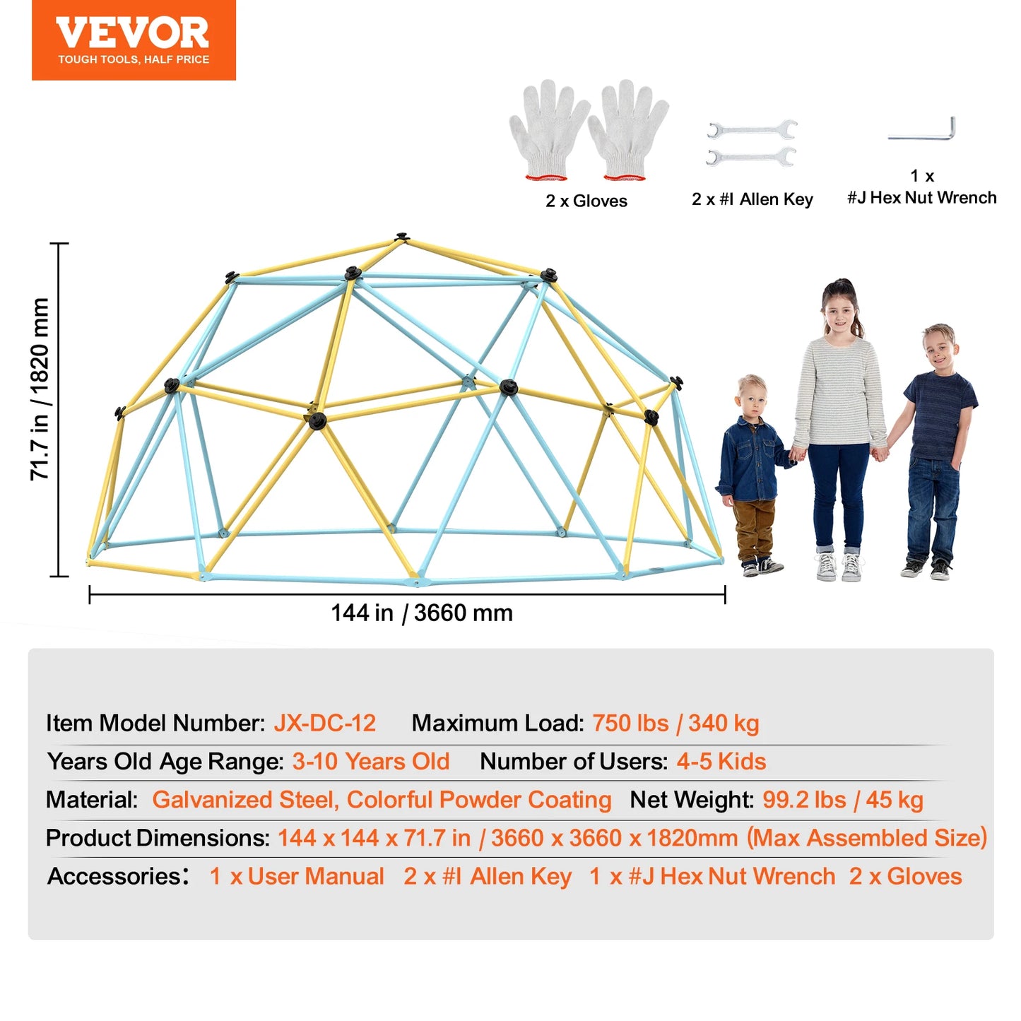 VEVOR Climbing Dome 6/8/10/12FT Geometric Dome Climber Hammock Swing Jungle Gym Climbing Grip Outdoor Backyard Play Equipment