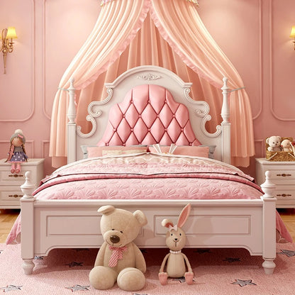 Cama infantil de lujo de princesa, bonita cama tamaño queen americana, color rosa y blanco, cómoda, muebles de lujo para niños, casa