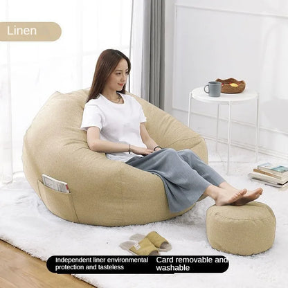 Lazy Sofas Chairs With Pedal Pillow Floor Linen Cloth Lounger Seat Bean Bag Pouf Puff Couch Leisure Tatami Living Room Household