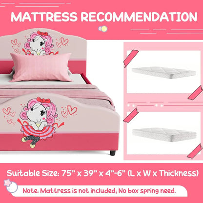 Twin Bed Frames for Kids, Toddler Wooden Twin Bed Platform w/Headboard & Slat Base,, Children Bedroom Furniture