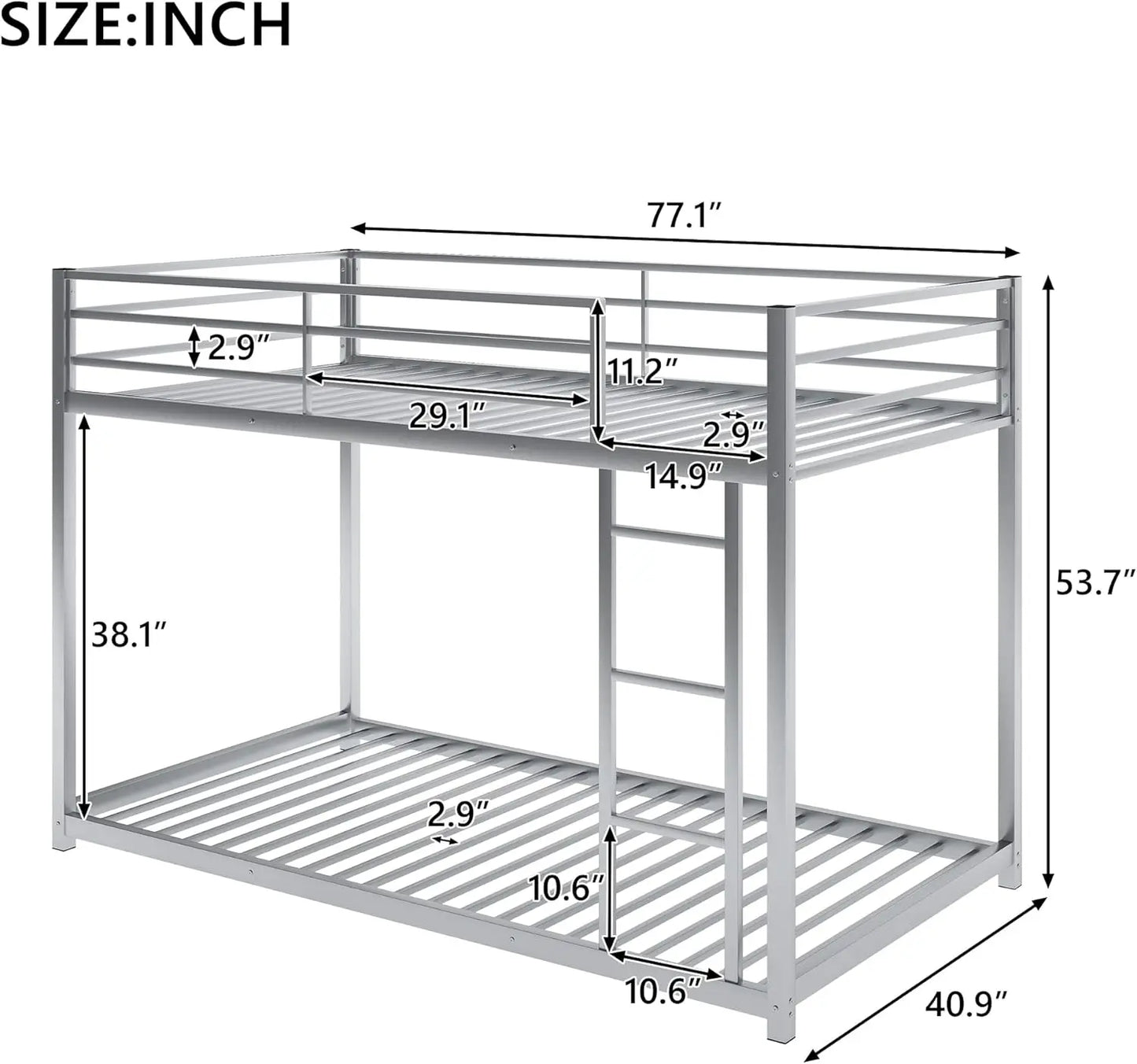 Low Metal Bunk Beds for Kids Twin Over Twin Bunk Beds with Built-in Ladder (Twin Over Twin, Silver)