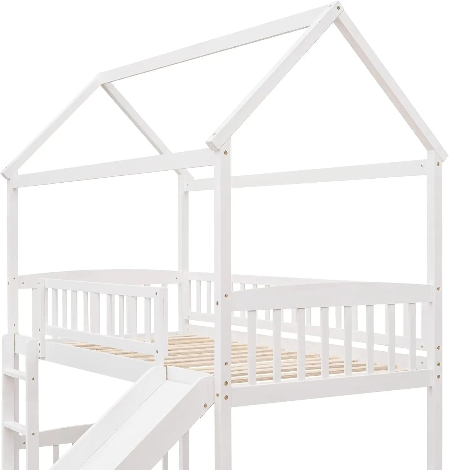 Merax House Loft Bunk Bed Frames with Slide No Box Spring Needed for Teens, Girls or Boys