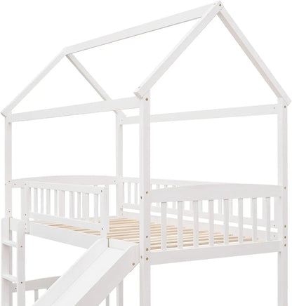 Cadres de lit superposés Merax House Loft avec toboggan Aucun sommier nécessaire pour les adolescents, les filles ou les garçons