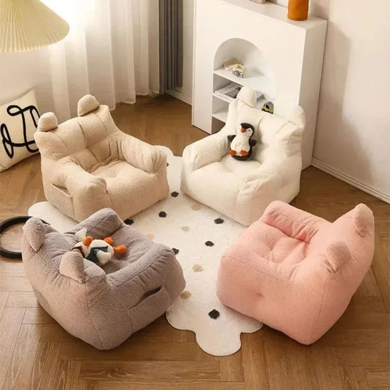 Mini Lamb Wool Cute Sofa Cotton and Linen Lazy Sofa Chair for Children's Room Furniture Removable and Washable Couch Fabric