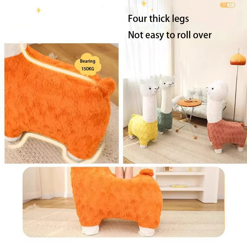 Large Children Stool Animal Velvet Shoe Changing Ottomans Decorative Doll Single Person Chair Living Room Designer Furniture