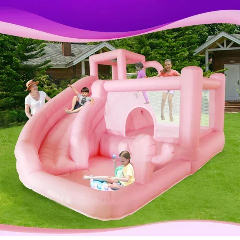 Trampoline de château de mariage gonflable rose Bounce House avec souffleur d'air Location d'événements de fête Jouet pour enfants Lit de saut en plein air