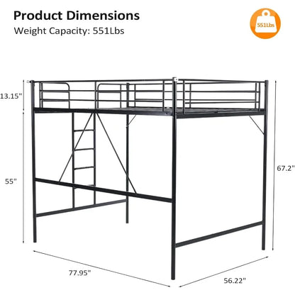 Lit mezzanine avec barreaux plats pour adultes, enfants et jeunes adolescents, pas de sommier requis, support à lattes en métal robuste