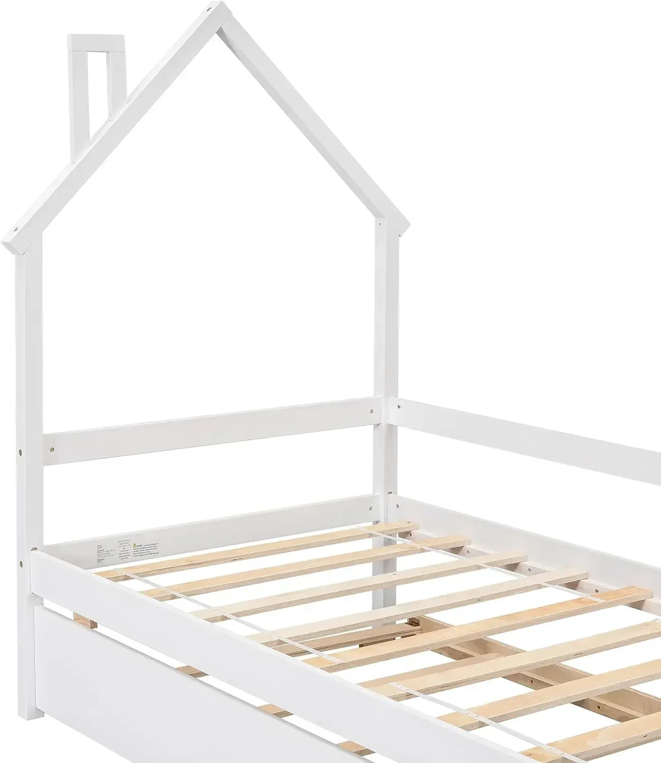 Lit de repos en forme de maison avec lit gigogne pour chambre d'enfants garçons filles, lit plateforme Montessori avec tête de lit et garde-corps de longueur, sans boîte