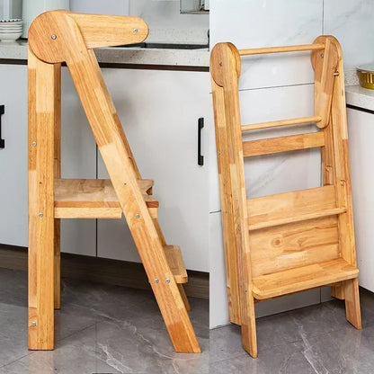 Simple Wooden Step Ladders Children Stools Living Room Chairs Kitchen Bath Folding Stool Household Non-slip Step Armrest Chair