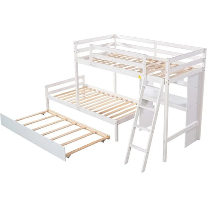 Lit superposé simple avec bureau intégré convertible et lit en duvet, aucun sommier requis, lit mezzanine avec lit gigogne et échelle