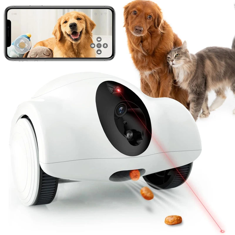 LMZOE - Juguete láser para mascotas con conexión Wifi, dispensador de golosinas y cámara, juguete para perros y gatos, robot inteligente para mascotas