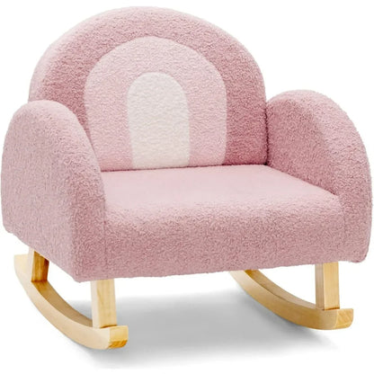 Toddler Rocking Chair Children's Sofa, Solid Wood Frame, Anti-tilt Design, Nursery, Kindergarten Preschool Armchair, Gift (pink)