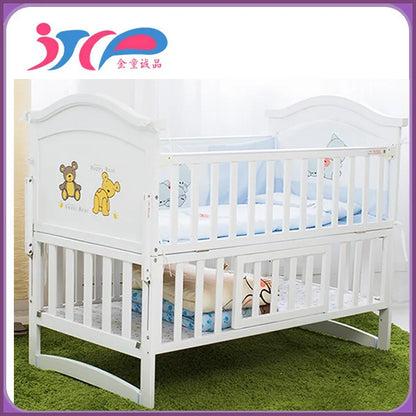 Natural Wood Baby Crib Kids Bed Multi-Function Solid Wood Infant Cradle Newborn Playpen